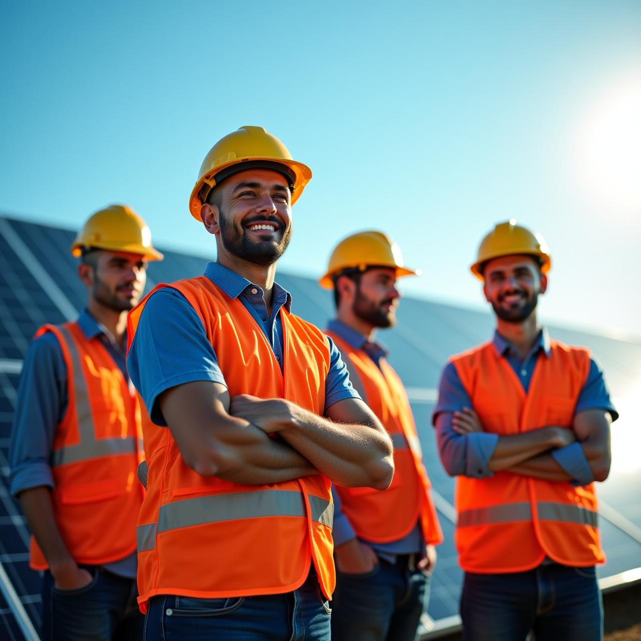 Команда инженеров Glacius Energy на фоне солнечной электростанции